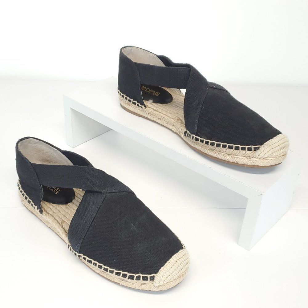 Michael Kors Dana Elastic Crisscross Black Canvas Espadrilles Shoes